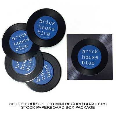 2-Sided Mini Record Coasters - Set of 4 - Stock Paperboard Box (Stock Art On Box)