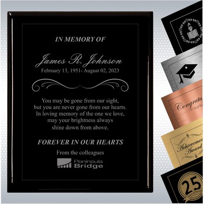 Black Piano Finish Wood Plaque Personalized Memorial Gift Award(9" x 12")