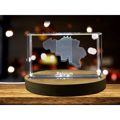 Belgium 3D Engraved Crystal Trophy Award w/LED Base Light - Art Decor