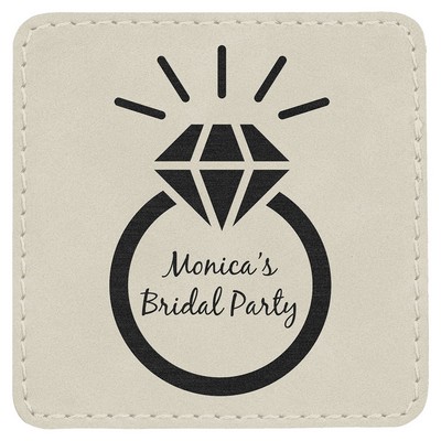 Square Engraved Patch with Adhesive, White Faux Leather, 3" x 3"