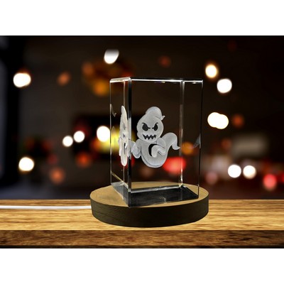 Ghost 3D Engraved Crystal Trophy Decor w/LED Base - Illuminated Halloween Gift