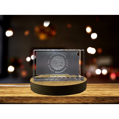 South Dakota 3D Engraved Crystal Trophy Award w/LED Base Light