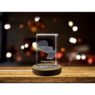 Paraguay 3D Engraved Crystal Trophy Award w/LED Base - Home Decor