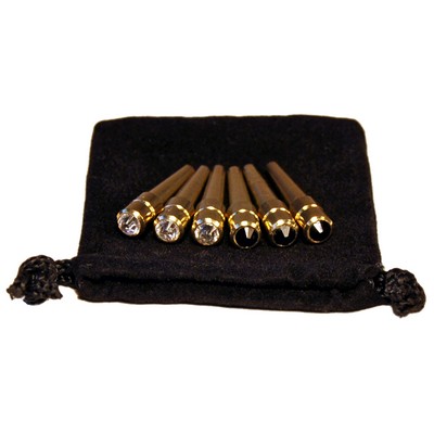Brass Cribbage Pegs with Swarovski Crystals in Black and Clear - Velvet Pouch - Set of 6