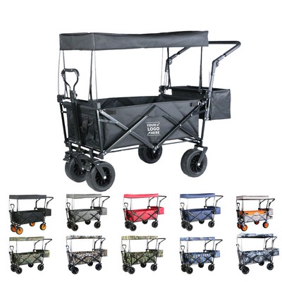 125L Foldable Utility Wagon w/Canopy and Tail Pocket
