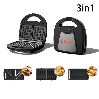 3-in-1 Electric Sandwich & Waffle Maker with Removable Plates