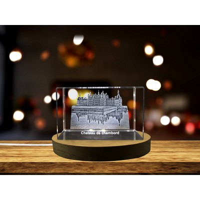 Chateau De Chambord 3D Engraved Crystal Trophy Award - Architectural Masterpiece