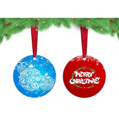 Round Aluminum Ornament w/Red Ribbon 2.75"