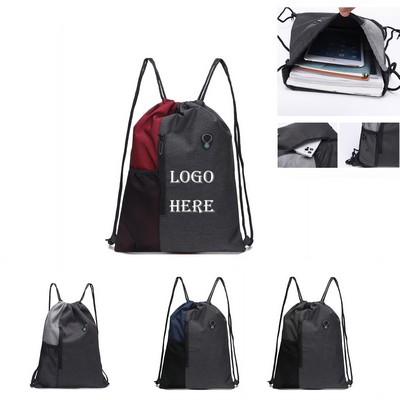Drawstrings Backpacks With Front Pocket And Headphone Hole