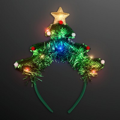 LED Christmas Tree Fun Headband, Steady Lights - BLANK