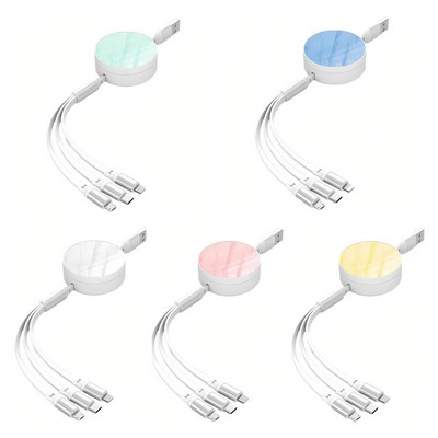 Retractable 3-In-1 Plastic Charging Cable With Marble Pattern