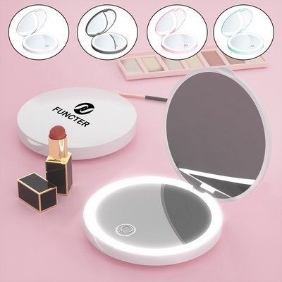 Round 2 Sides Rechargeable LED Travel Makeup Mirror Portable Lighted Beauty Makeup Mirror
