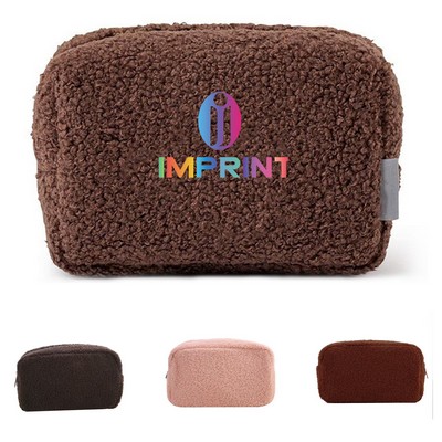 Plush Embroidered Cosmetic Bag