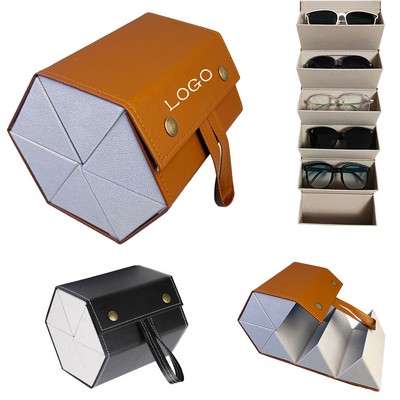 6-Slot Sunglasses Leather Foldable Multiple Glasses Case