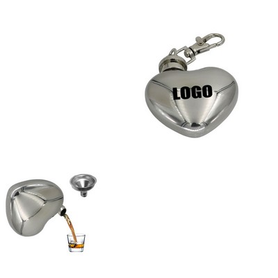 1 Oz. Heart Shape Stainless Flask w/Key Chain
