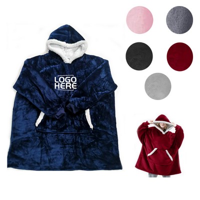 Wearable Hooded Flannel Lazy Blanket for Home Leisure