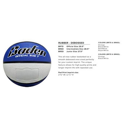 Basketball - Debossed Panel Rubber, Official Size