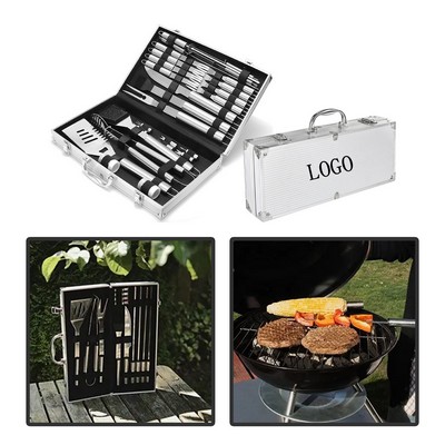 Premium 26-Piece BBQ Grill Accessories Set with Aluminum Case