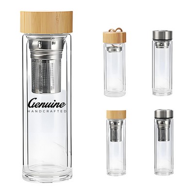 14 oz Borosilicate Glass Infuser Bottle with Bamboo Lid