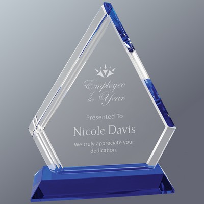 Clear Crystal Diamond on Blue Crystal Base, Small (7"x 7-3/4"H)