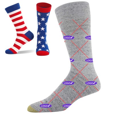 Flat Knit Cotton Crew Dress Socks With All Over Design