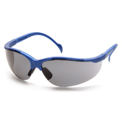 Venture II Safety Glasses, Metallic Blue Frame with Gray Lens