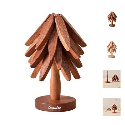 Wooden Hot Dish Tree Shape Coaster Set