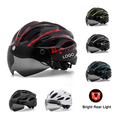 Adult wind goggles Bicycle helmet with warning taillights