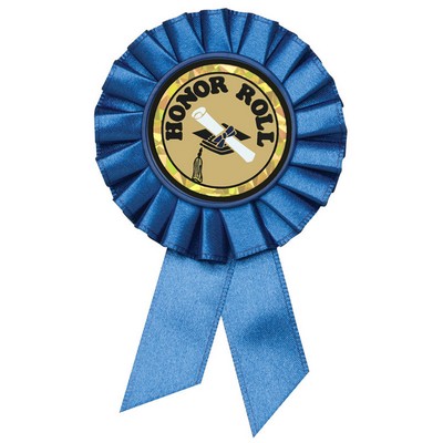 Blue Rosette Award Ribbon with 2" Honor Roll Award Mylar Insert (3 1/2" x 6")