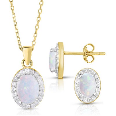 Jilco Inc Opal Earrings & Necklace Set - Yellow Gold