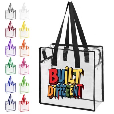 Clear Vinyl Stadium Compliant Zippered Tote Bag