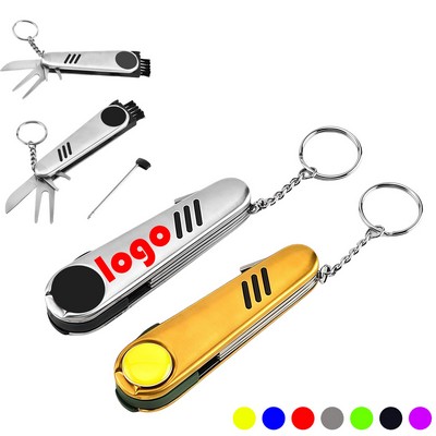 MOQ 50 Pcs Multifunctional Golf Divot Tool Kit With Key Ring