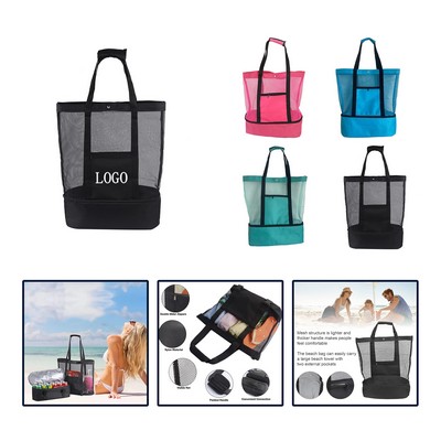 2" 1 Striped Mesh With Zipper Beach Cooler Tote Pool