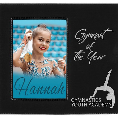 5" x 7" Black/Silver Leatherette Photo Frame with 4 1/4" x 8 7/8" Engraving Area