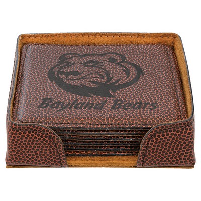 4" x 4" Football Square Leatherette 6-Coaster Set