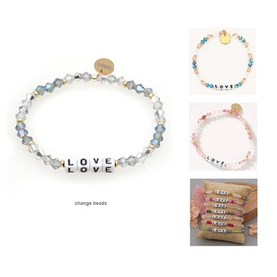 Custom Letter Beaded Bracelet W/ Metal Tag