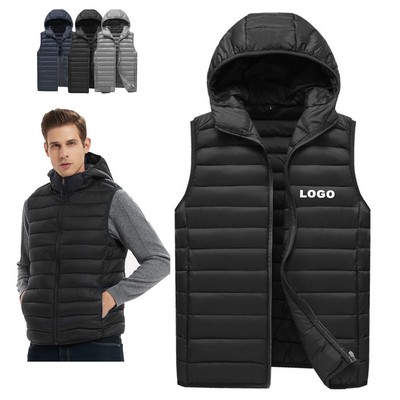 Custom Men's Quilted Puffer Winter Vest Sleeveless Jacket with Hood