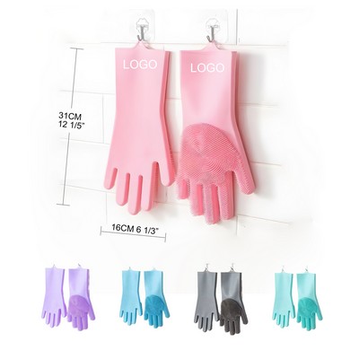 12" Custom Silicone Dishwashing Gloves w/Scrubber