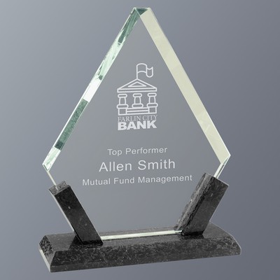 Diamond Glass with Black Marble Base, Medium (6"x8-1/4"H)