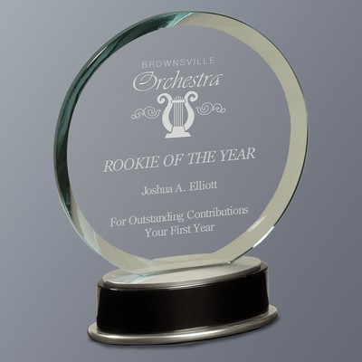 Jade Round Metro Glass Award on Zinc/Black Piano Finish Base, Medium (7-1/2"x9")