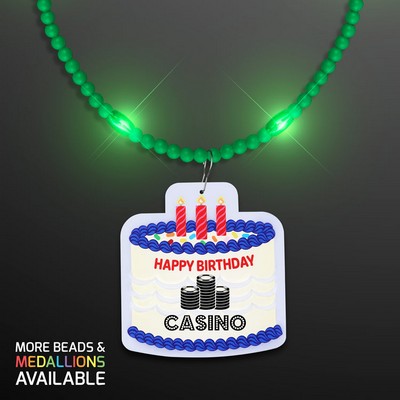 Steady LED Green Beads with Cake Medallion, No-Flash Necklace - PRINTED