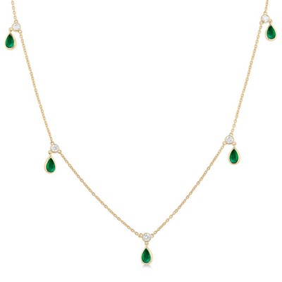 Jilco Emerald And Diamond Station Necklace