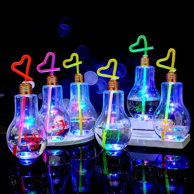 13 OZ Party Light Bulb Cup with Straw Glow in the Dark Bottle