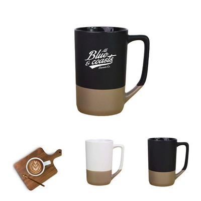 15 Oz Two-Tone Ceramic Mug with Wood Lid