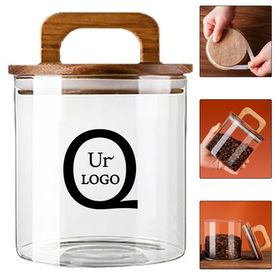 Glass Jar W/ Wooden-Handled Lid