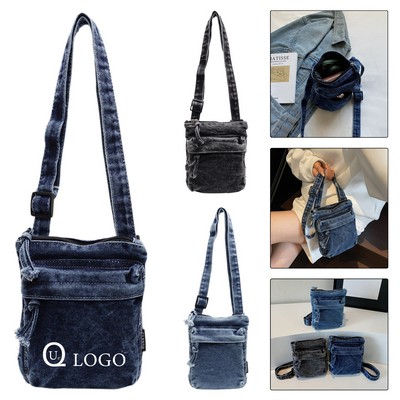 5.9 X 7.5" Denim Rectangle Phone Pouch Bag W/ Denim-Zip