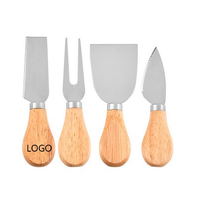 4-Piece Stainless Steel Cheese Knife Set with Wooden Handles