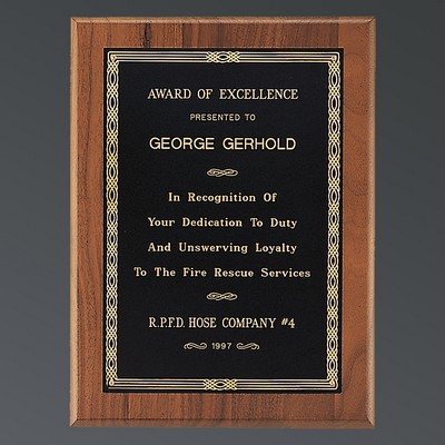 Genuine American Walnut Rectangle, Black-Gold Brass Plate, Medium (7"x8")