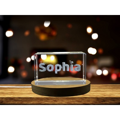 Sophia 3D Engraved Crystal Trophy Award w/Round LED Base Light