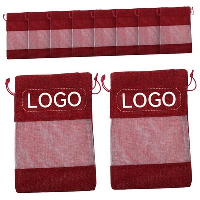 7" Linen Burlap Organza Drawstring Bag